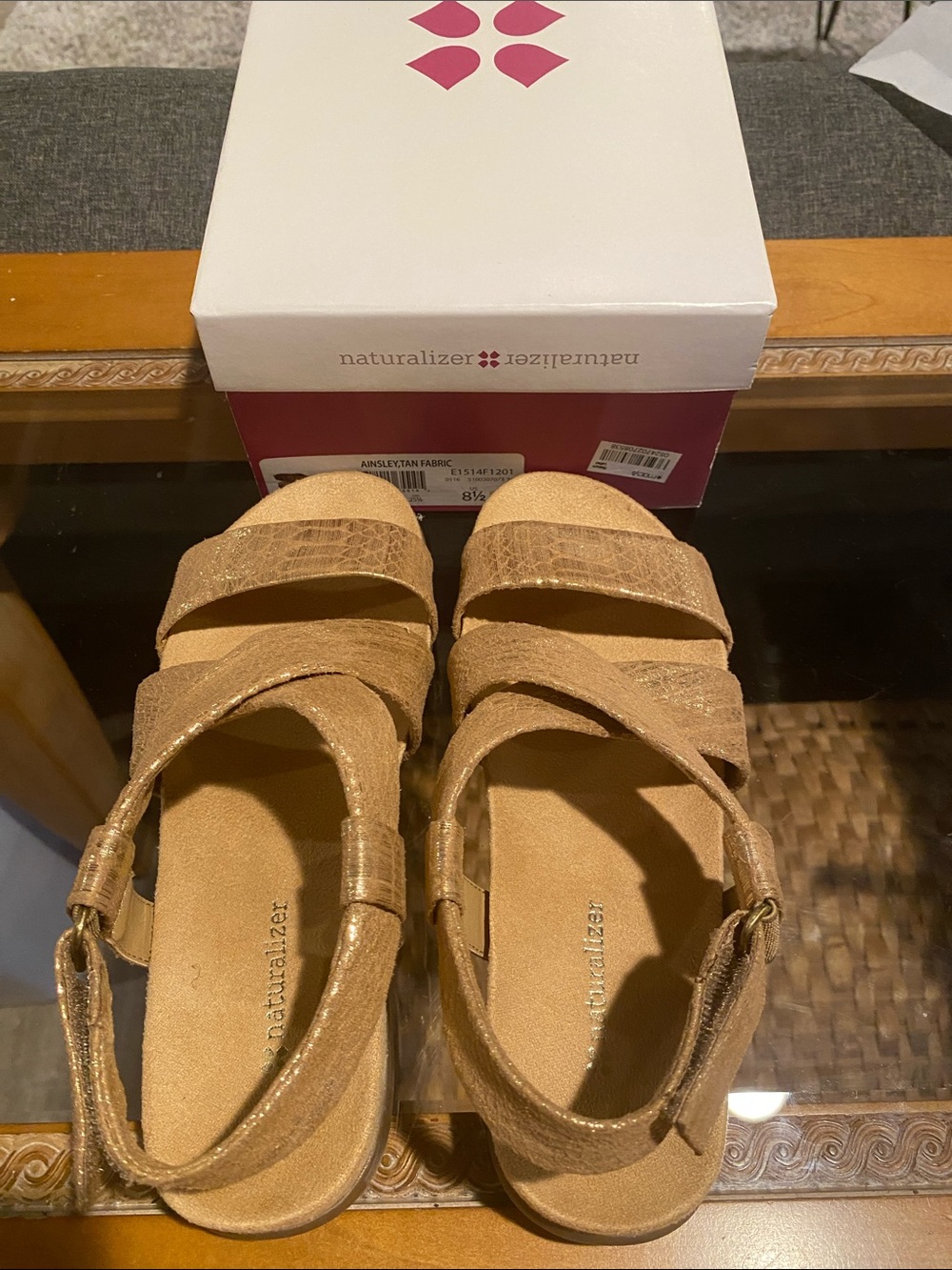 Naturalizer Tan Metallic-Strap Comfort Sandals